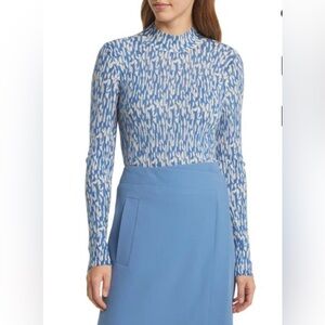 Rare HUGO BOSS Frag Mock Neck Virgin Wool Sweater In Mountain Blue, Sz M